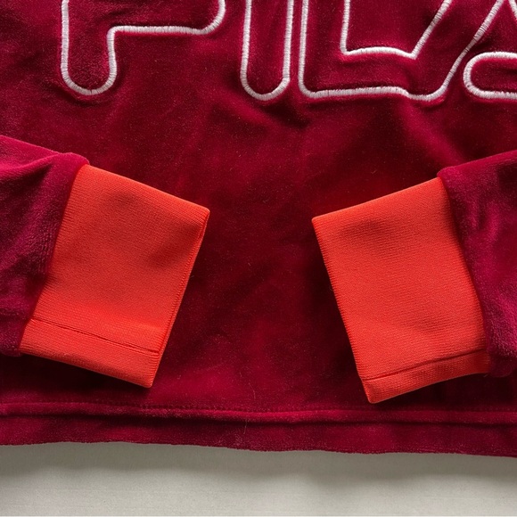 Fila Women's Antonella Crop Velour Hoodie (Tibetan Red/Cherry Tomato, Small) - Picture 6 of 9